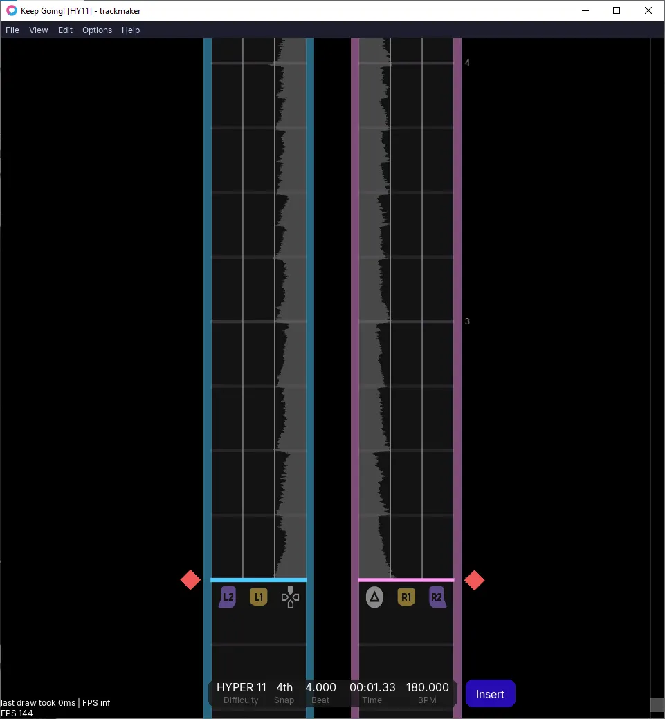Trackmaker window with a blank "Keep Going!" chart open