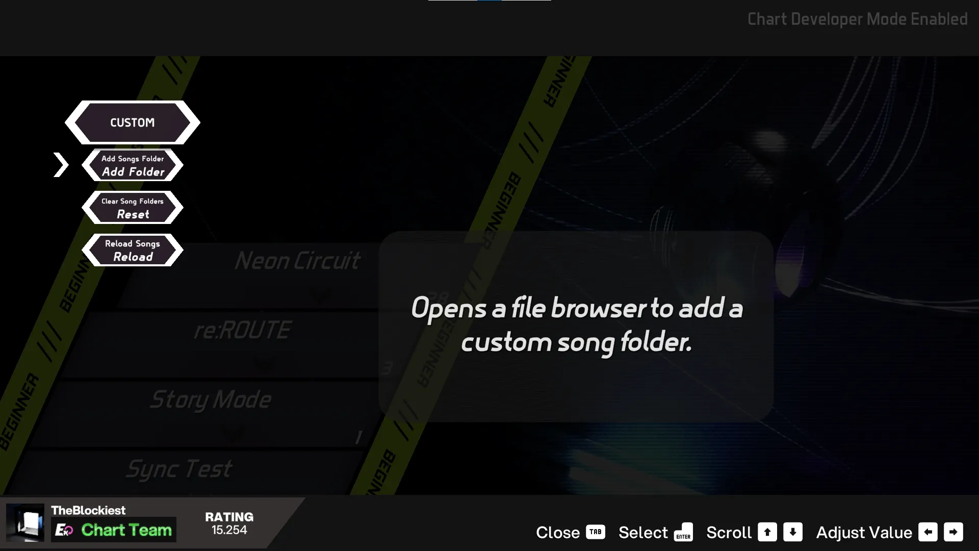 EX-XDRiVER custom settings, with selector on "(Add Songs Folder) Add Folder"