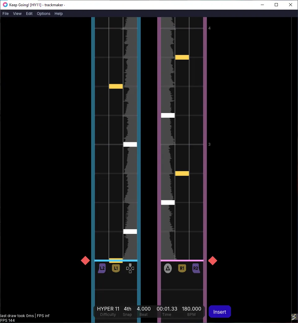 Trackmaker window displaying a simple pattern of 8th notes
