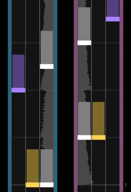 An XDRV pattern composed of hold notes with offset tails.