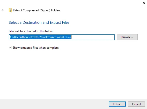 Trackmaker Extract Compressed window