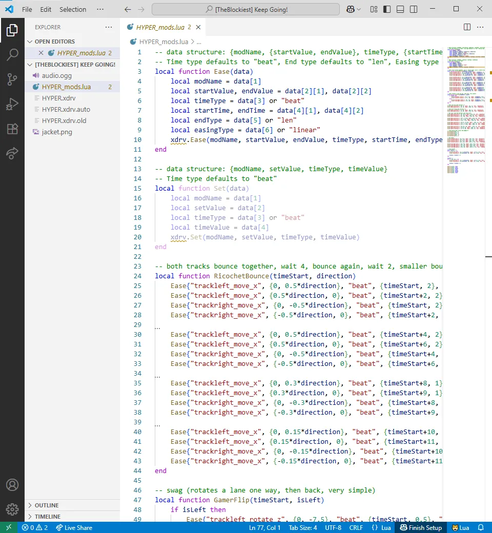 Visual Studio Code window with modfile of "Keep Going!" HYPER open