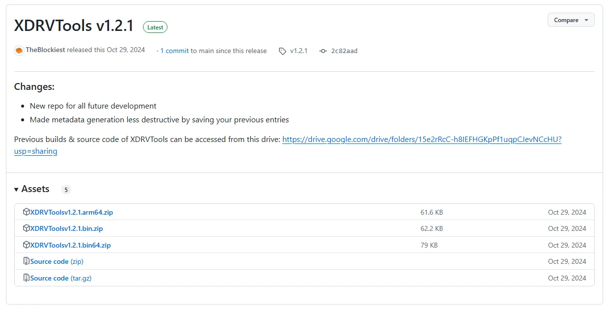 XDRVTools release from Github page
